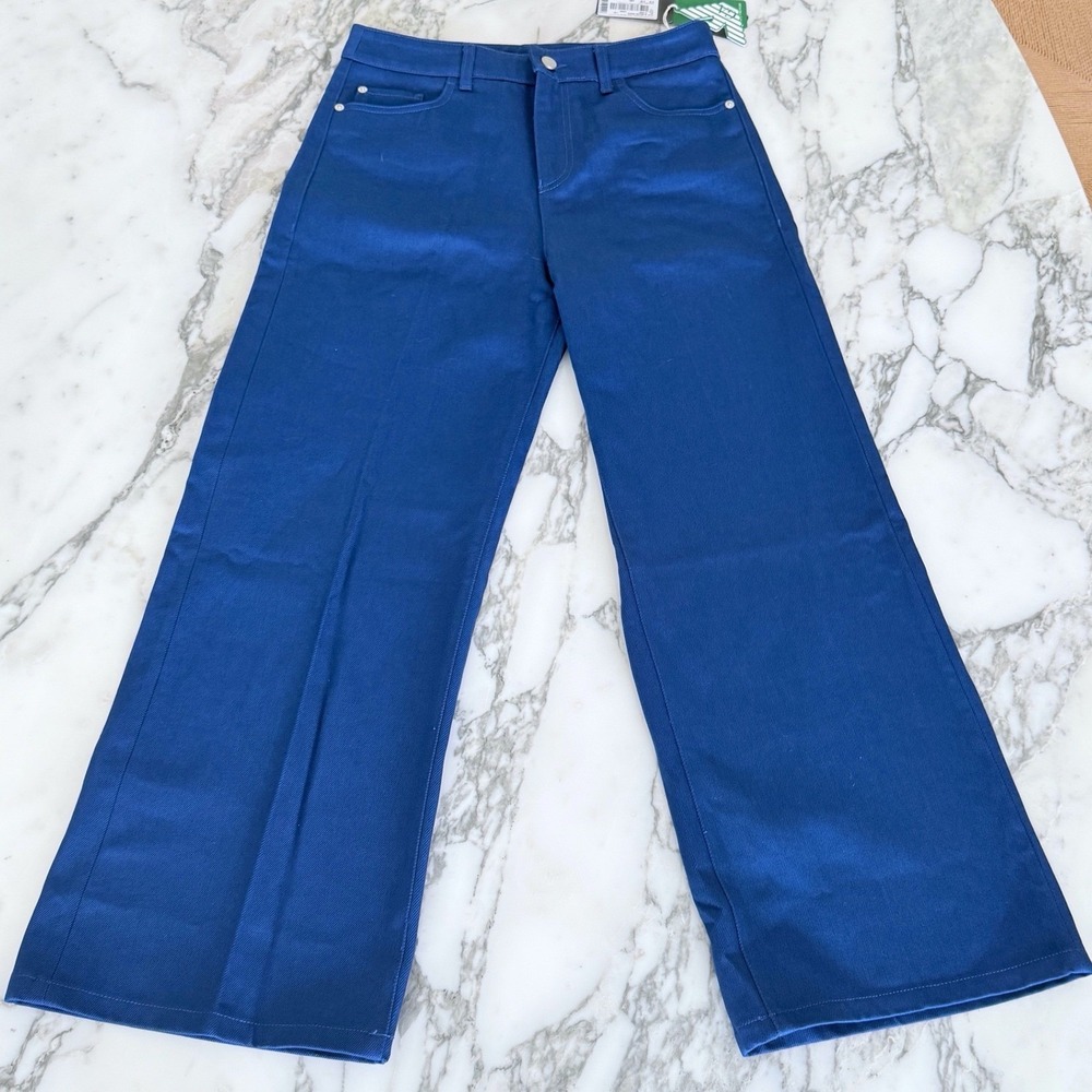 Emporio Armani Womens Oceano Blue Wide-Leg Organic Cotton Pants 3R2J33 29